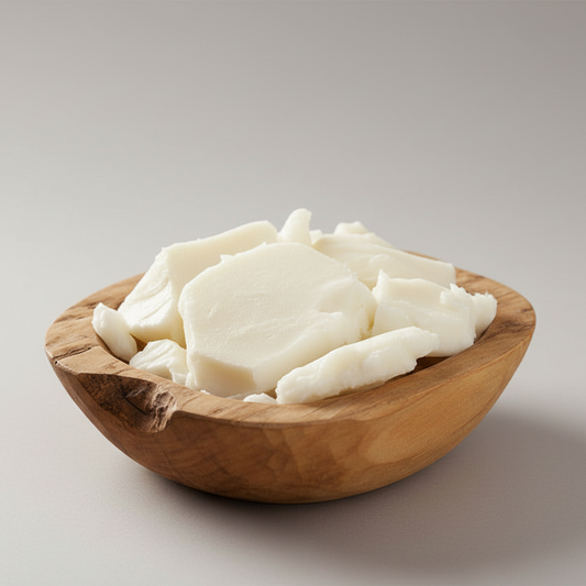 wooden bowl containing sustainable palm oil on a white background