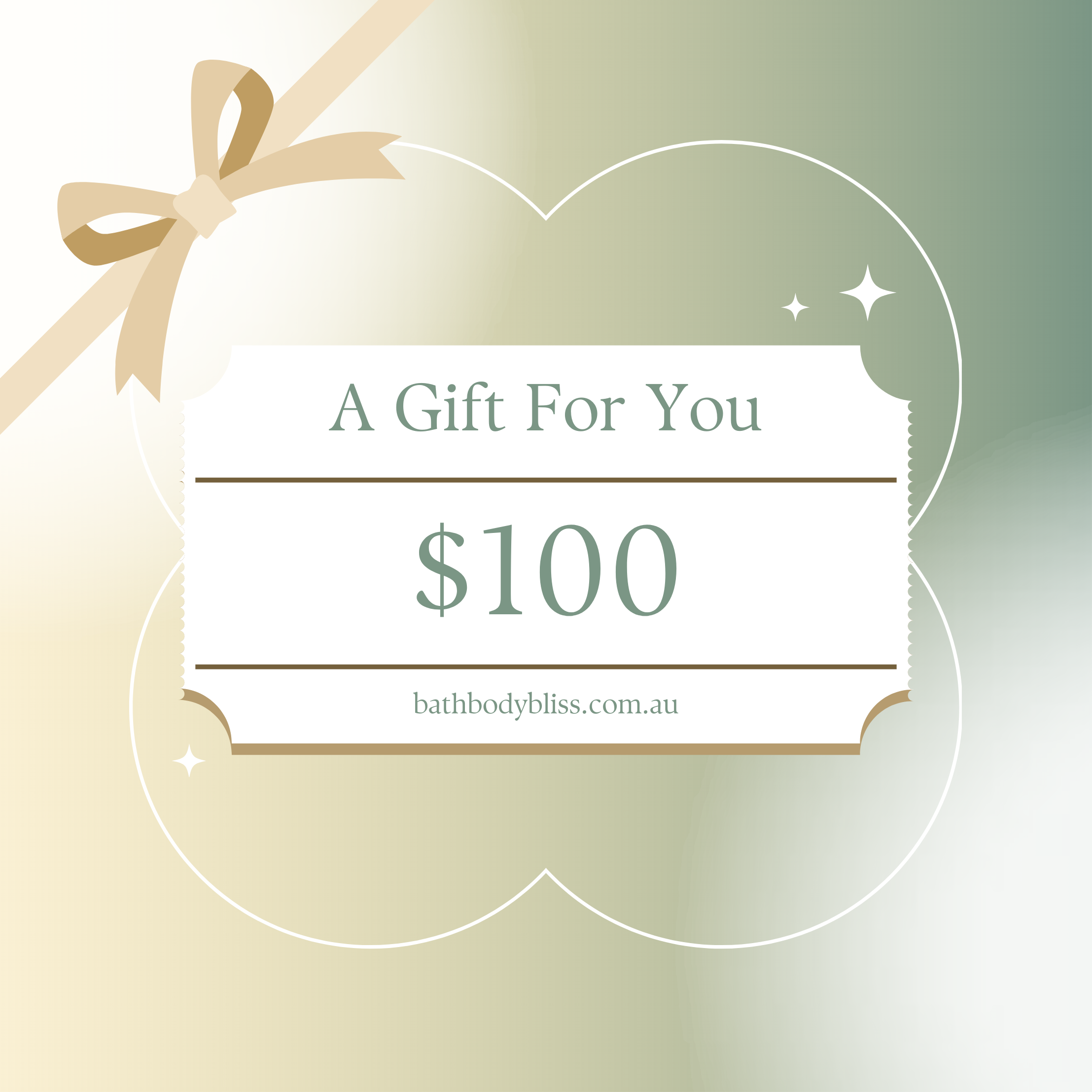 Gift certificate for $100 with a bow on a gradient background