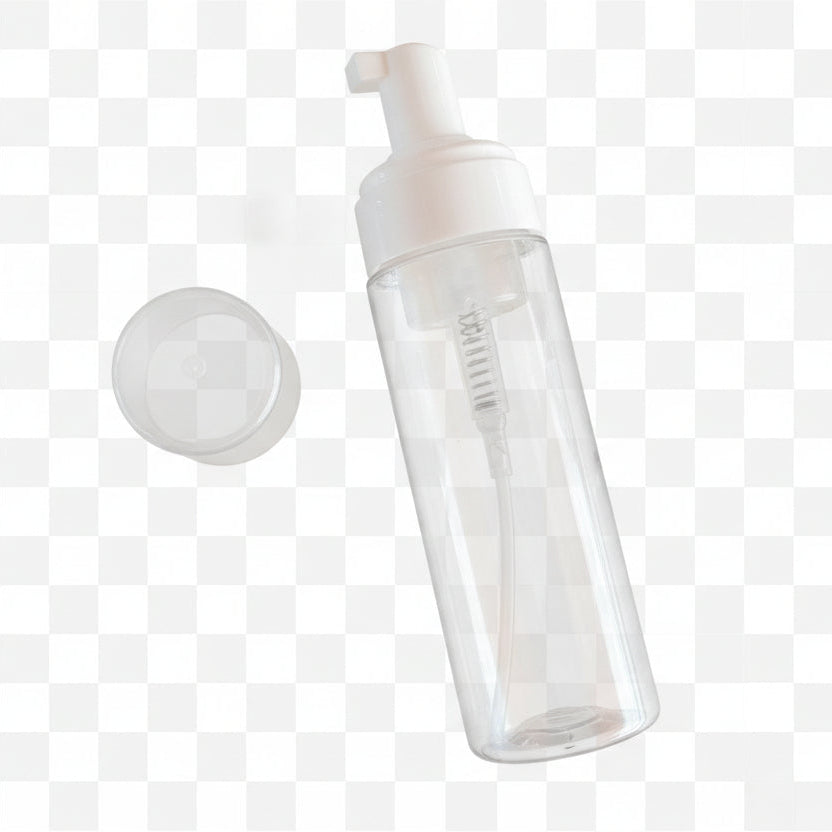 Clear plastic bottle with white foamer pump and clear lid