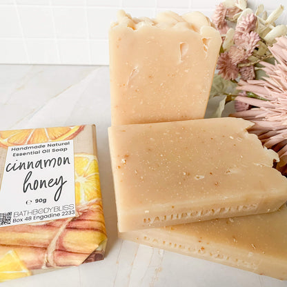 Handmade Natural Cinnamon & Honey Essential Oil Soap close up view