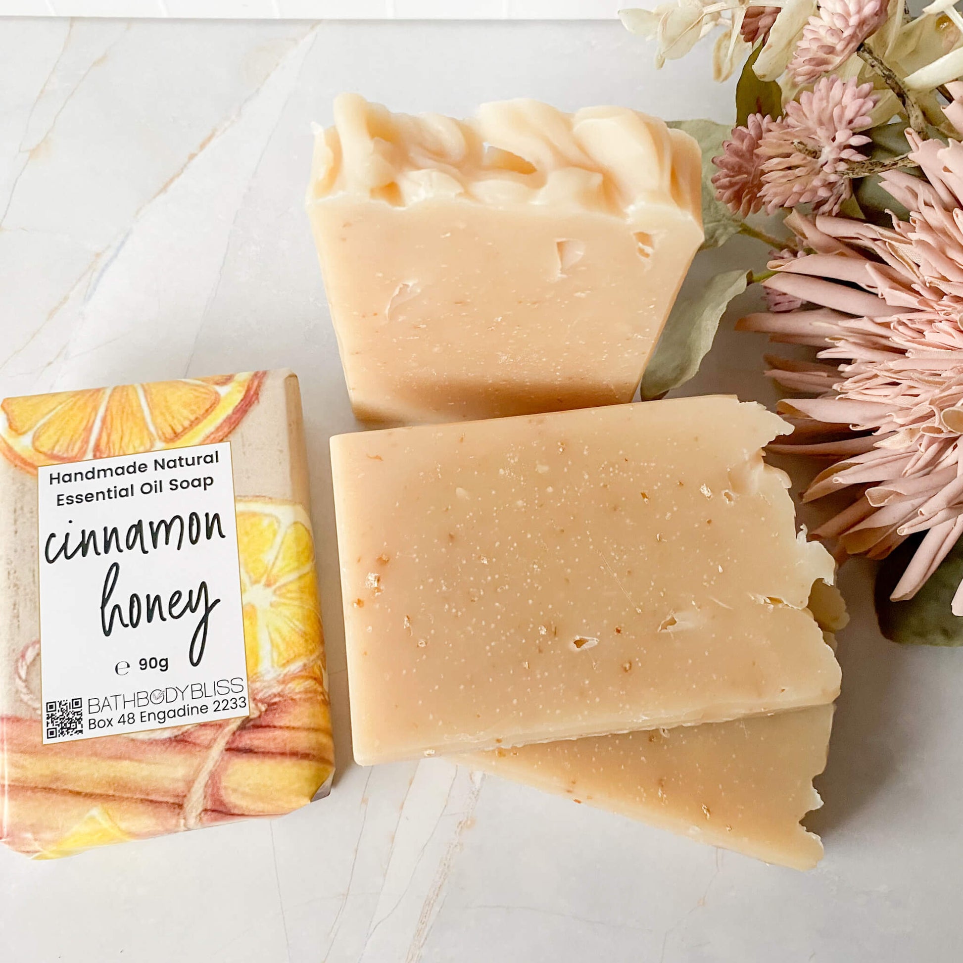 Handmade Natural Cinnamon & Honey Essential Oil Soap top view