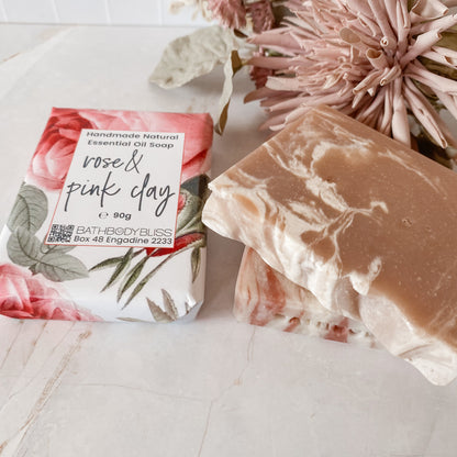 Rose & Pink Clay - Natural Handmade Vegan Soap with Essential Oil