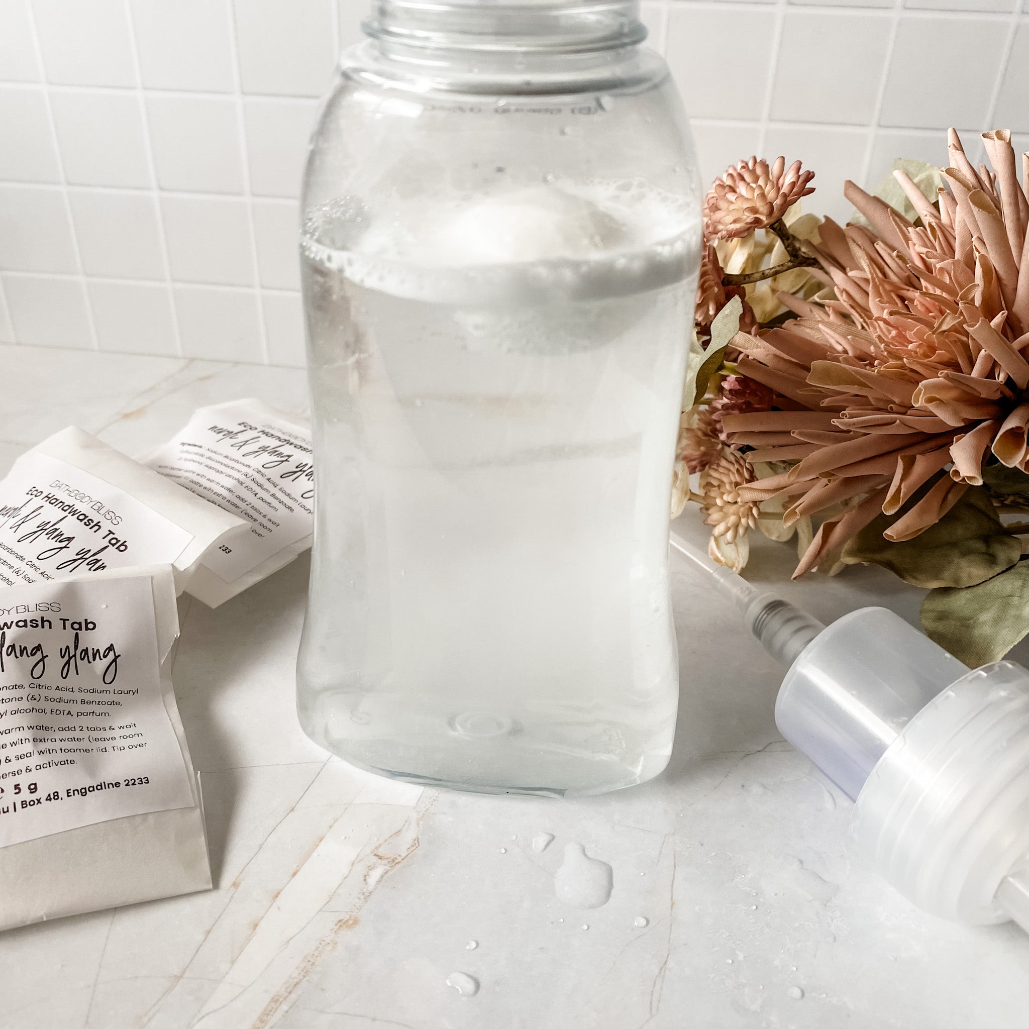 handmade-eco-foaming-handwash-tab-dissolving-in-refilled-foamer-bottle